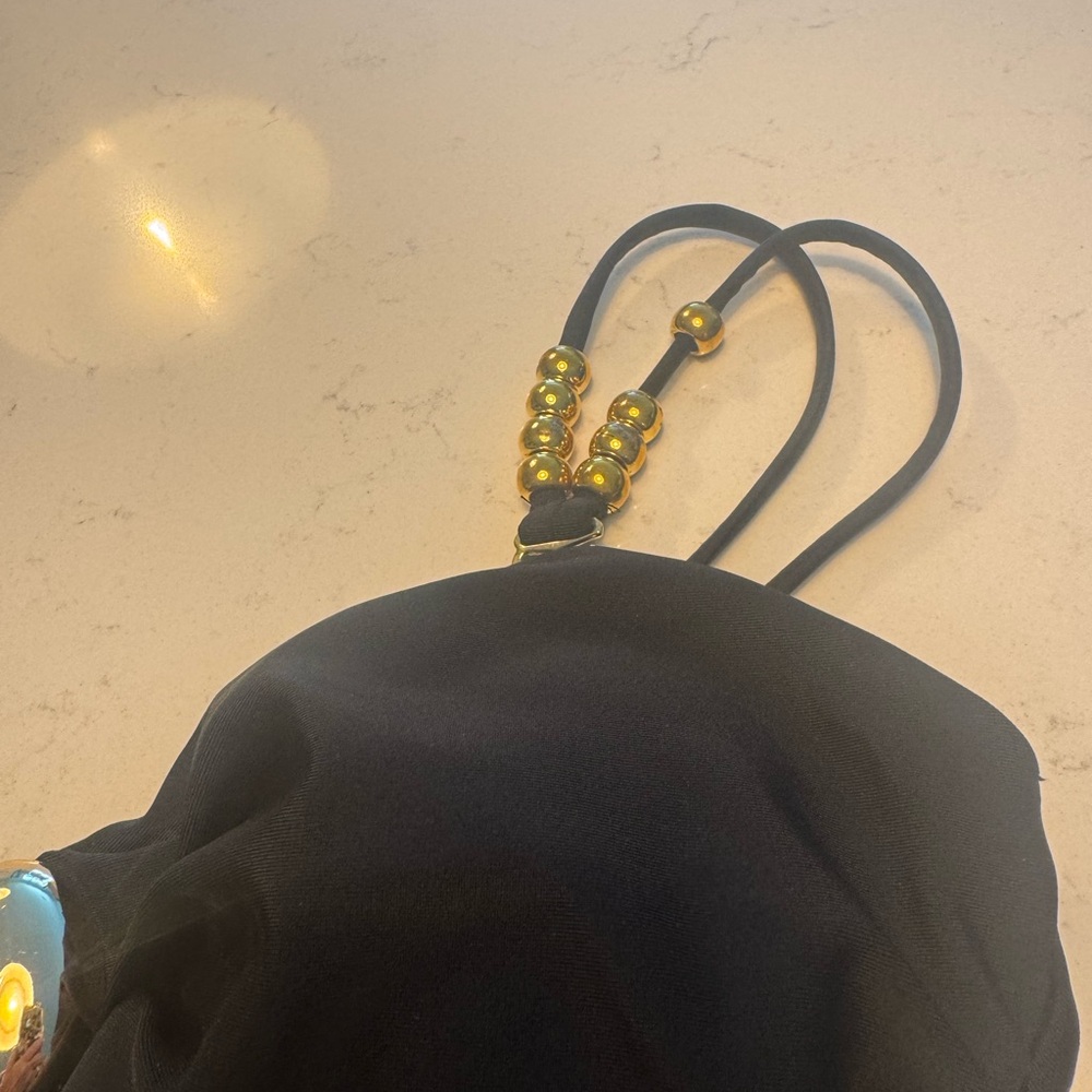 Black One-Piece Swimsuit with Gold Accents and cutouts - Picture 7 of 10